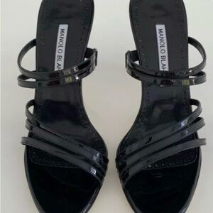 Manolo Blahnik Patent Leather Black Edena Strappy Sandals Size 8